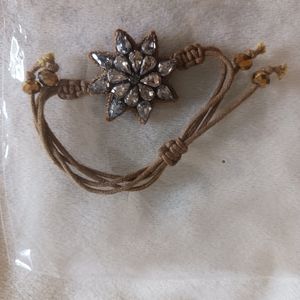 Deepa Gurnani Rhinestone Flower Bead Leather Bracelet